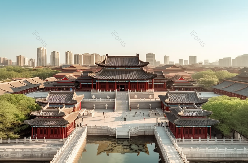 大气宏伟红色古建筑宫殿航拍摄影美景,高清,摄影图,摄影图片,图片大全,摄影图免费下载